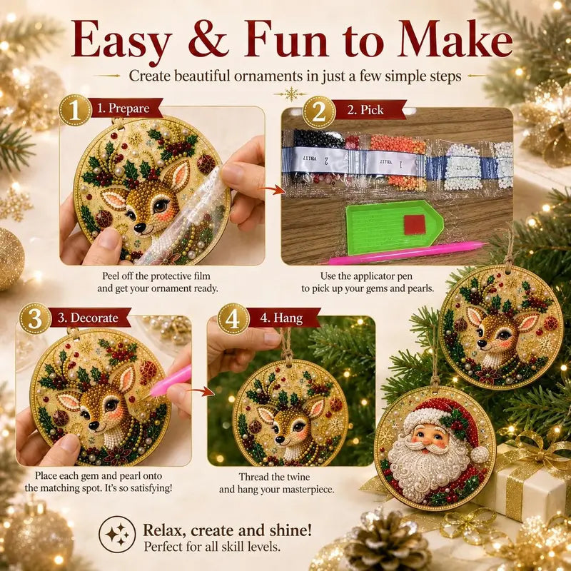 6-Piece Christmas DIY Diamond Painting Ornament Set