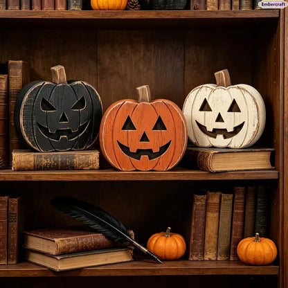 3PCS Rustic-style wooden ghost and pumpkin ornament