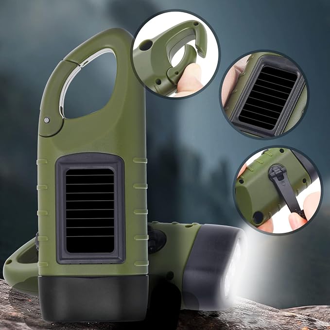 Hand Crank Solar LED Emergency Flashlight,No Battery Required