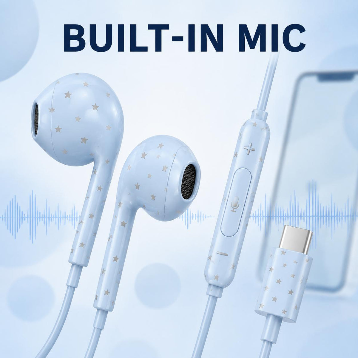 Wired Type-C Earphones with Star Pattern