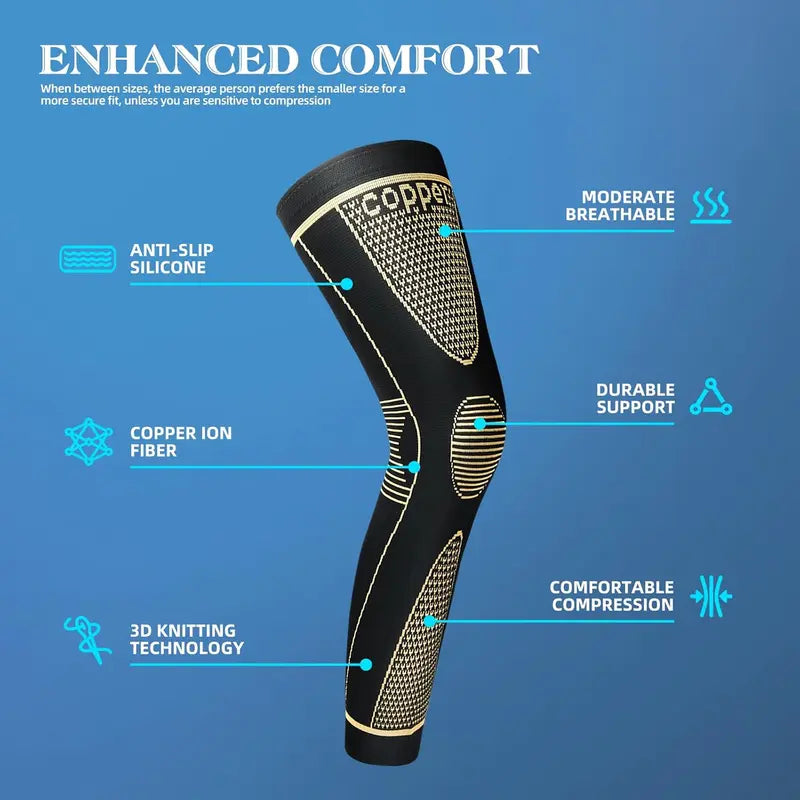 Unisex Copper-Infused Full-Leg Compression Sleeve (20-30 mmHg)