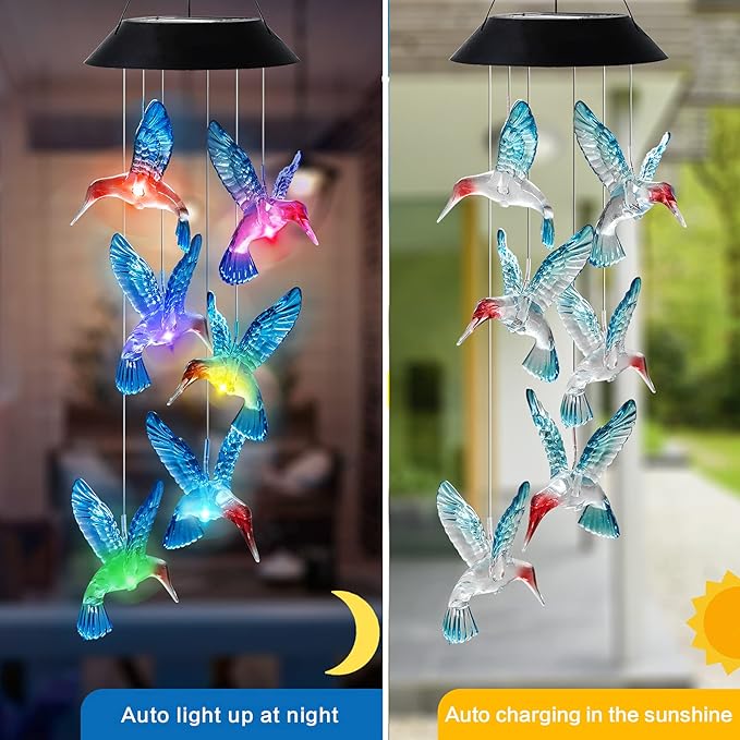 Hummingbird Solar Wind Chime Decorative Light