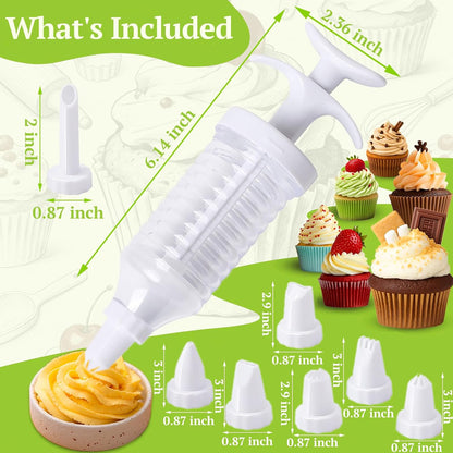 Professional Cake Decorating Kit, Piping Nozzle with Syringe, 8 Plastic Pastry Tips