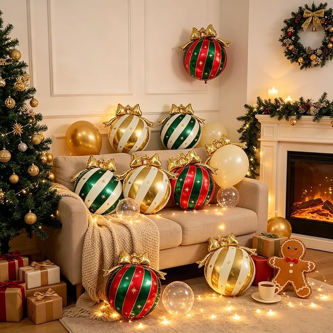 10PCS Christmas Bow Ornament Foil Balloons Set