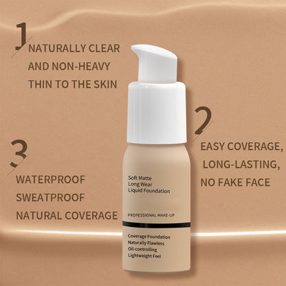 Waterproof Long-Lasting Oil-Control Soft Matte Liquid Foundation, 30ml