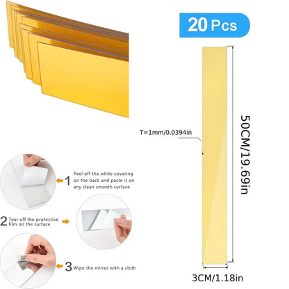 10-Piece Set of Long Acrylic Mirror Wall Stickers