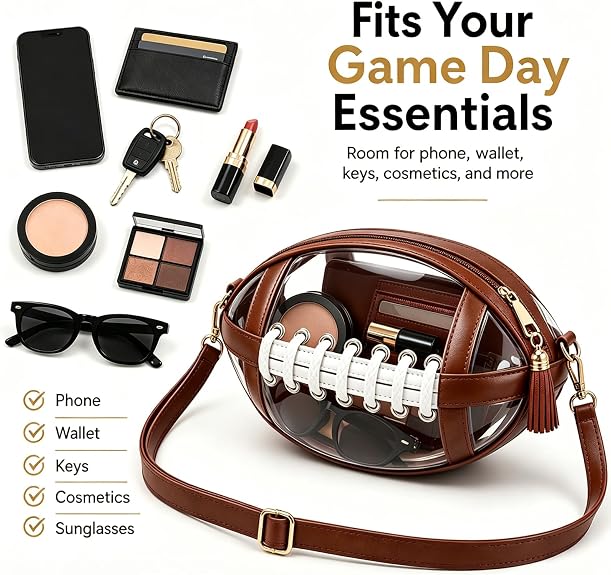 Clear Football-Shaped Crossbody Bag – Stylish Transparent Shoulder Purse