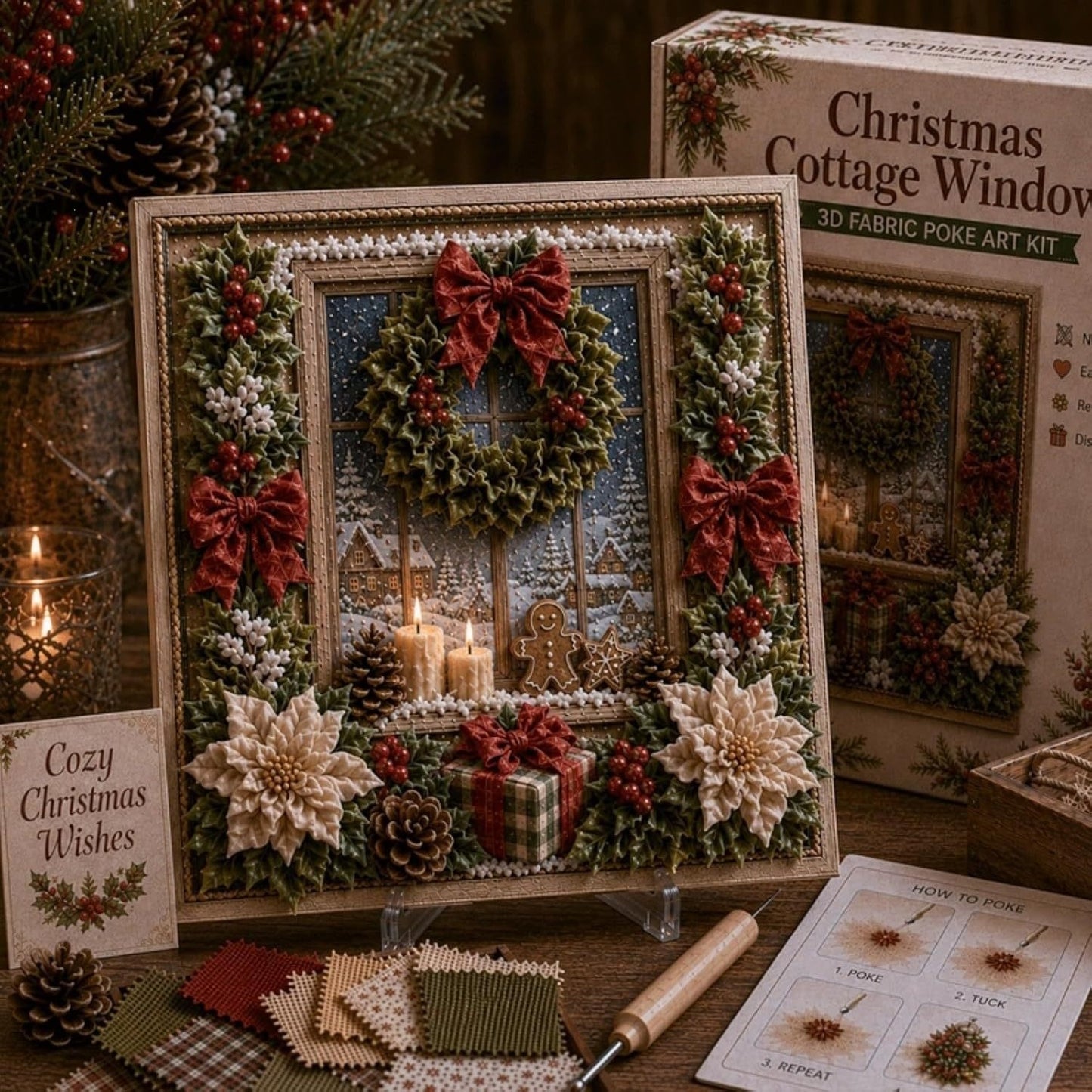 3D Christmas Fabric Poke Art Kit, DIY Snowman Embroidery Craft Kit