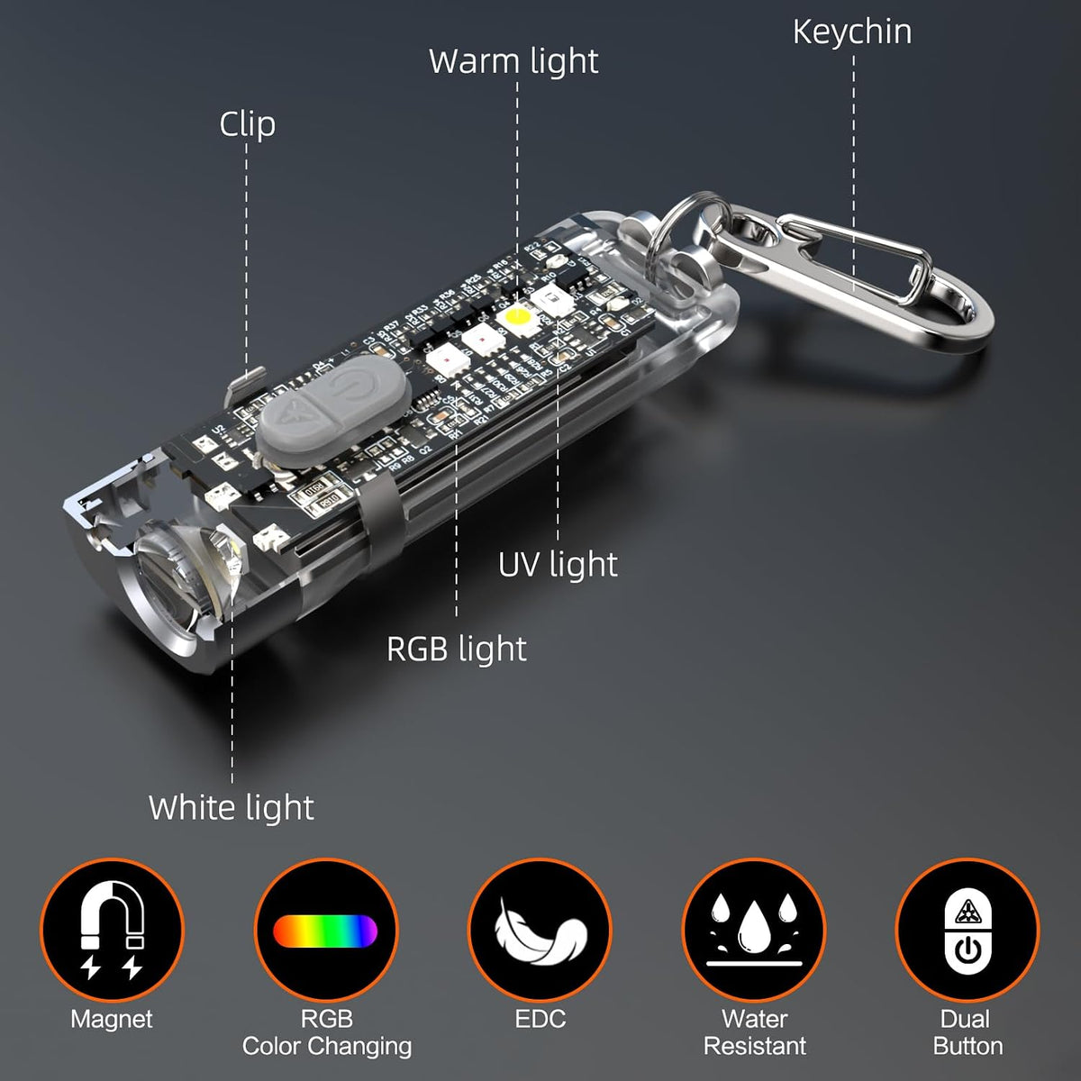 Magnetic Keychain Flashlight, 550 Lumens RGB & UV Laser Light