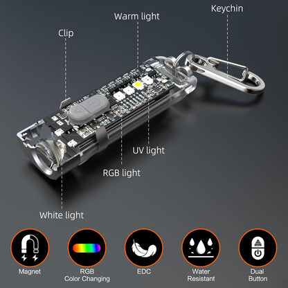 Magnetic Keychain Flashlight, 550 Lumens RGB & UV Laser Light