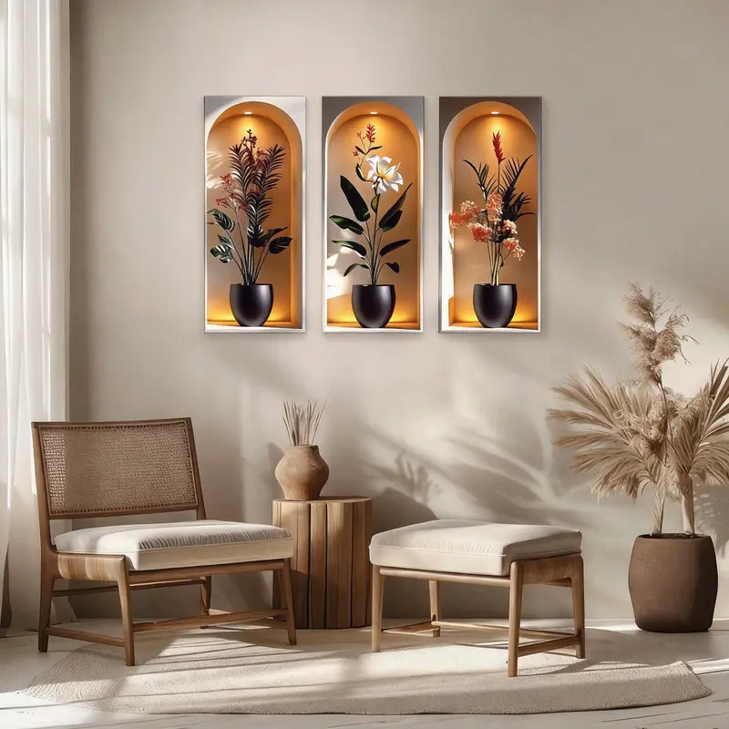 3PCS Elegant Tropical Plant Niche Wall Stickers