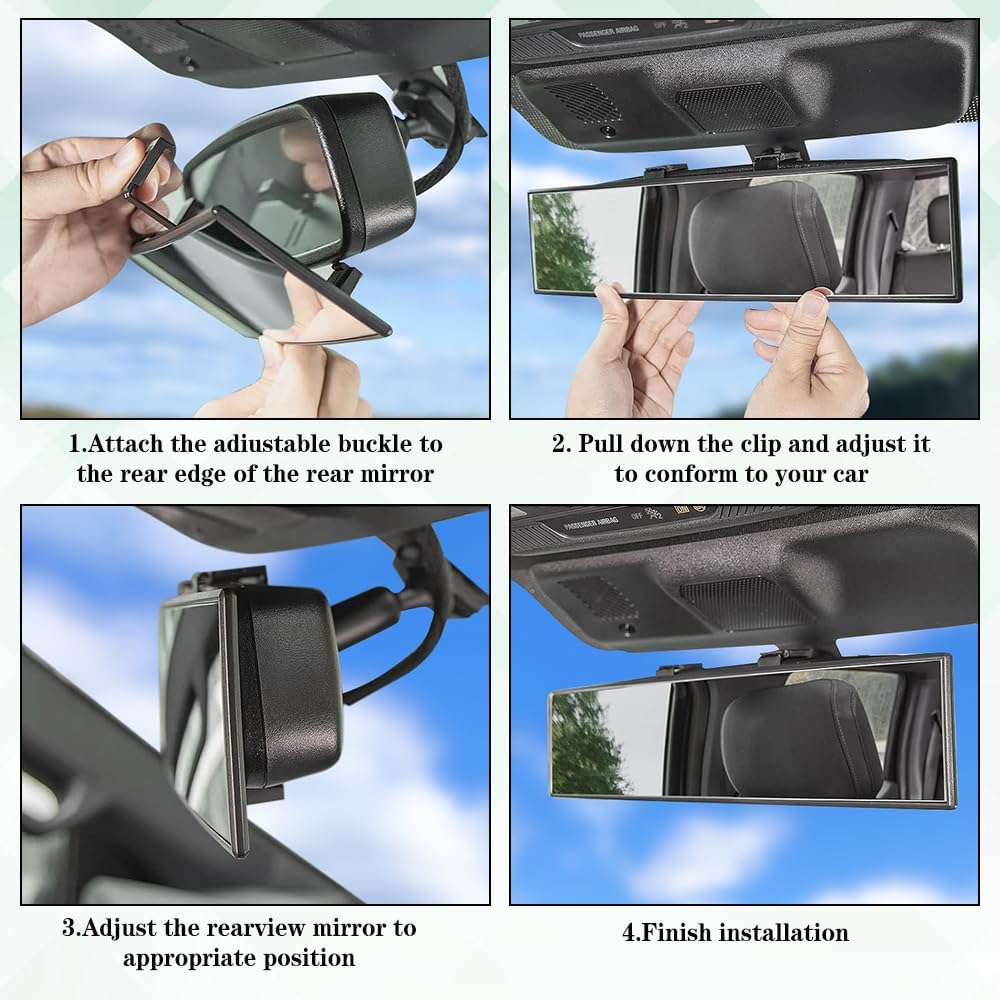 Panoramic Rear View Mirror, 12 Inch Wide Angle Clip On Mirror