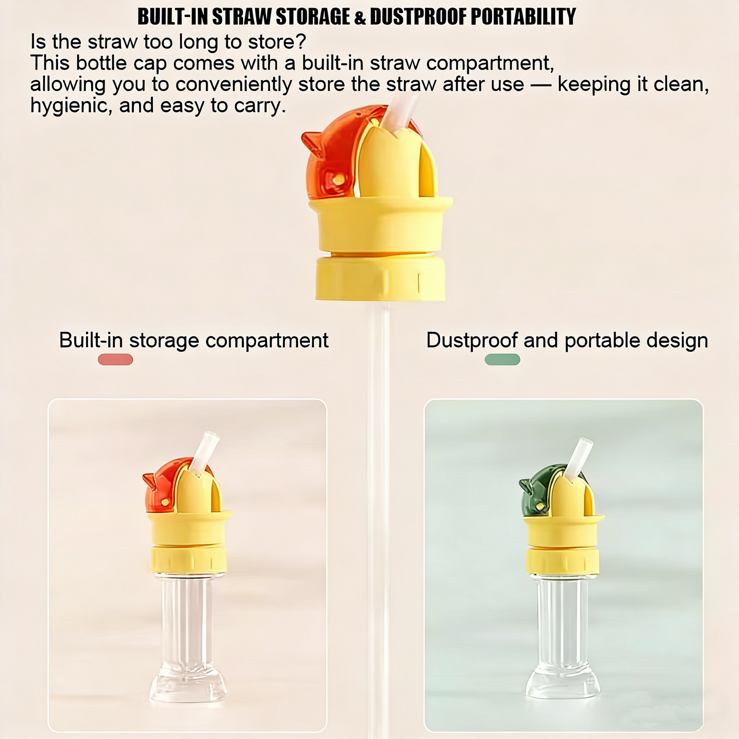 2-in-1 Water Bottle Straw Cap, Spill-Proof Twist Lid, Safe Drinking Straw Cap for Kids and Adults