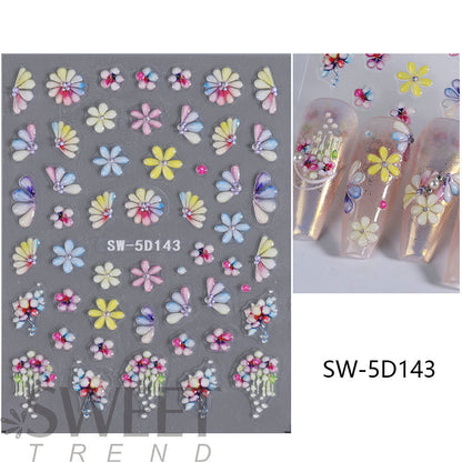 5-Piece Set of Summer Floral Nail Art Stickers