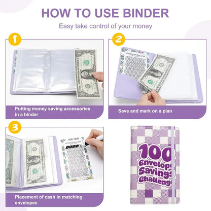Portable 100-Day Savings Challenge Envelope Book with Premium Durable Cover