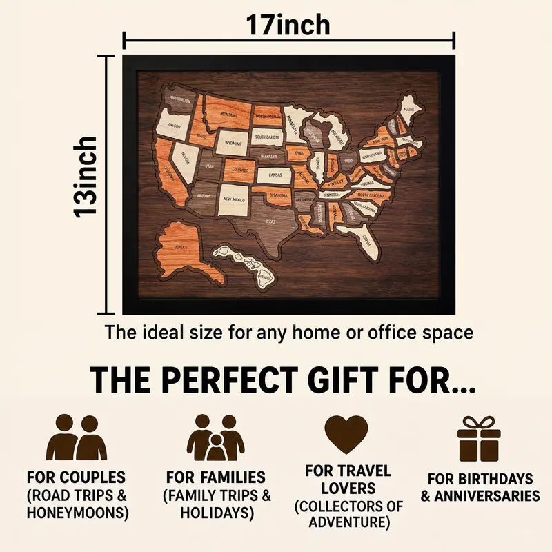 Wooden USA Travel Jigsaw Puzzle ,Handmade, State Pieces