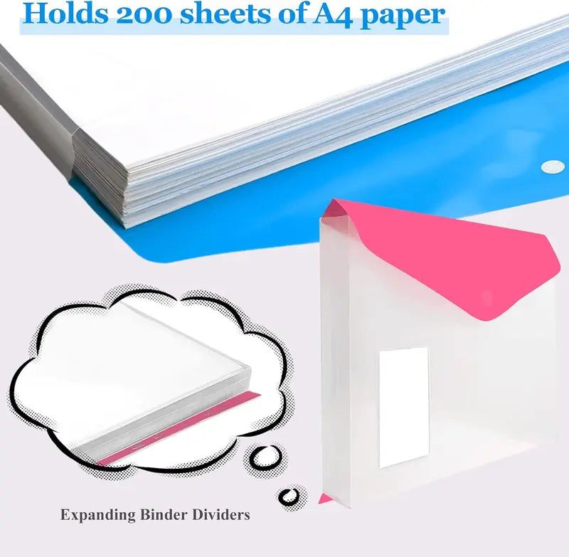 6/12-pack expandable plastic envelope binder pockets, 11-hole expandable binder folder