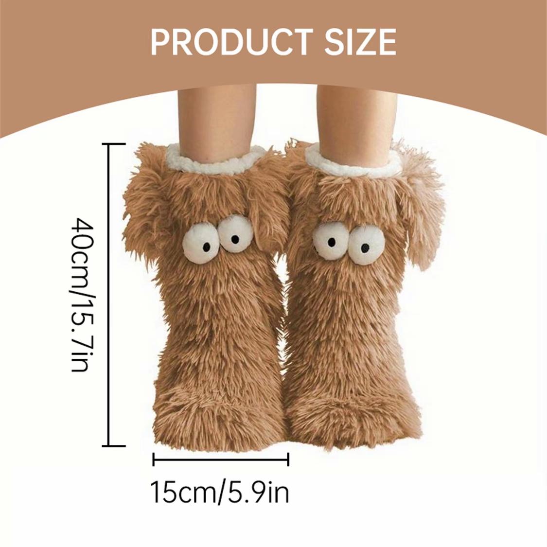 Women's Winter Warm Fuzzy Non-Slip Slipper Socks with Cute Big Eyes