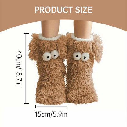 Women's Winter Warm Fuzzy Non-Slip Slipper Socks with Cute Big Eyes