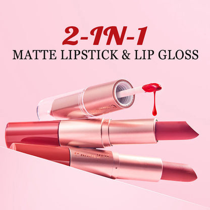 3PCS 2-in-1 Lipstick & Lip Gloss Set – Matte, Long-Lasting, and Waterproof