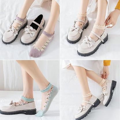 5PCS Summer Lace & Crystal No-Show Socks