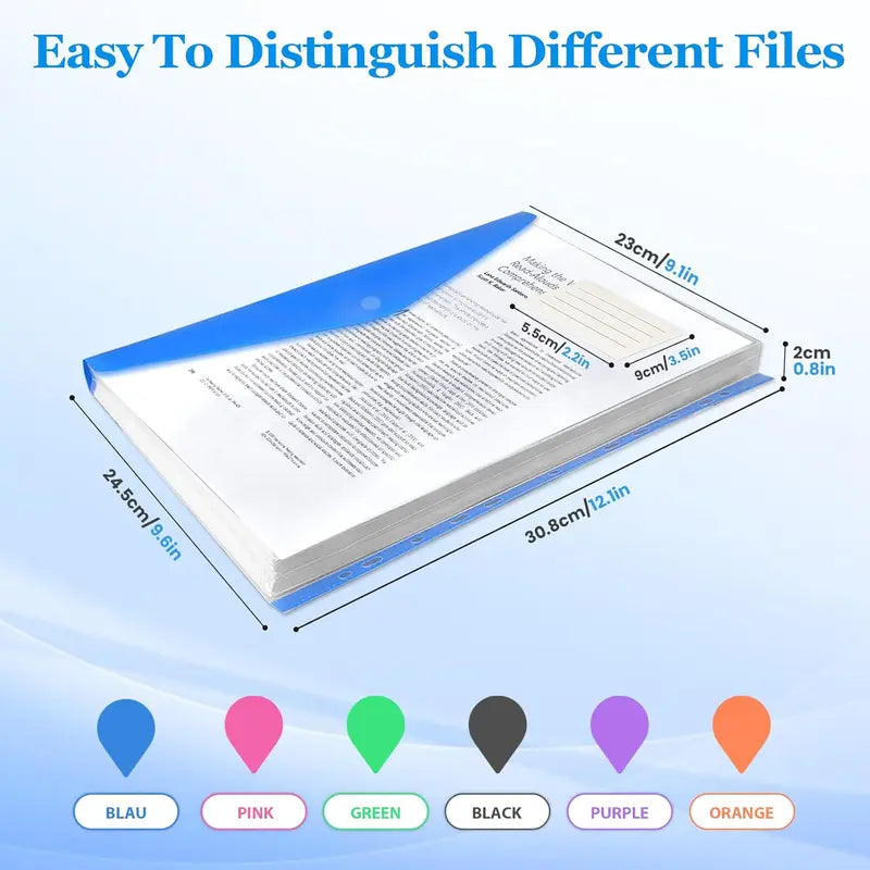 6/12-pack expandable plastic envelope binder pockets, 11-hole expandable binder folder