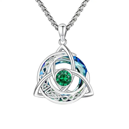 Women's Celtic Birthstone Necklace - Trinity Knot-Triquetra Crescent Moon Pendant