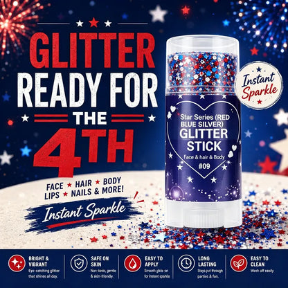 2PCS 4th of July Patriotic America Flag Star Face Body Glitter,Red White Blue Hair Glitter Stick