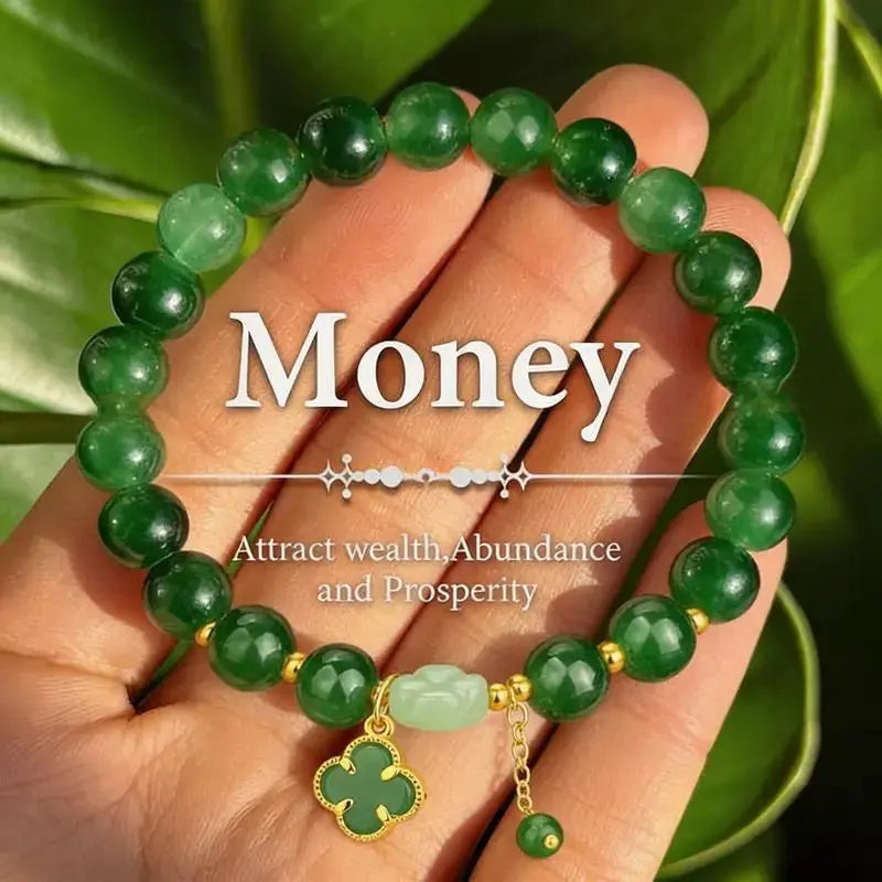 Lucky Four-Leaf Clover Green Aventurine Bracelet - Manifest Wealth & Prosperity Crystal Charm