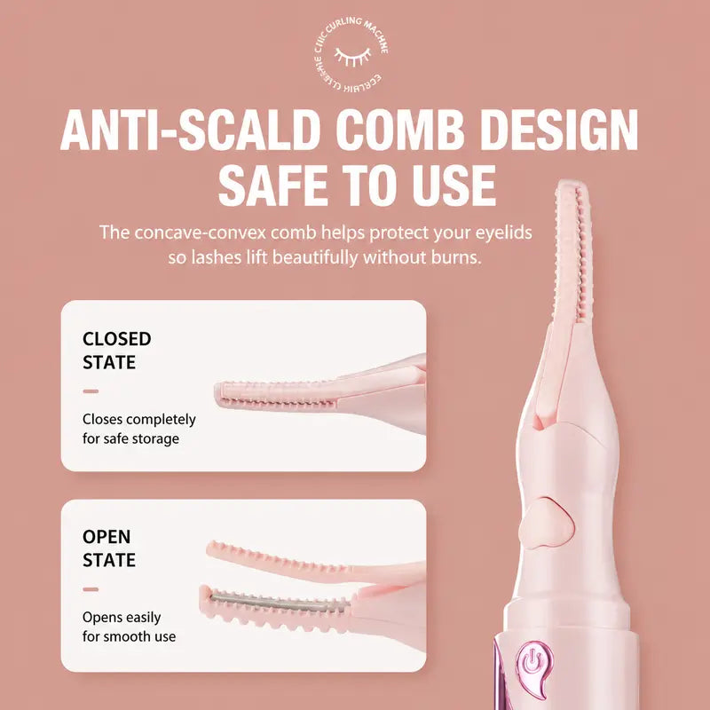 Heated Eyelash Curler, USB Rechargeable Electric Eyelash Curler with LED Temperature Display