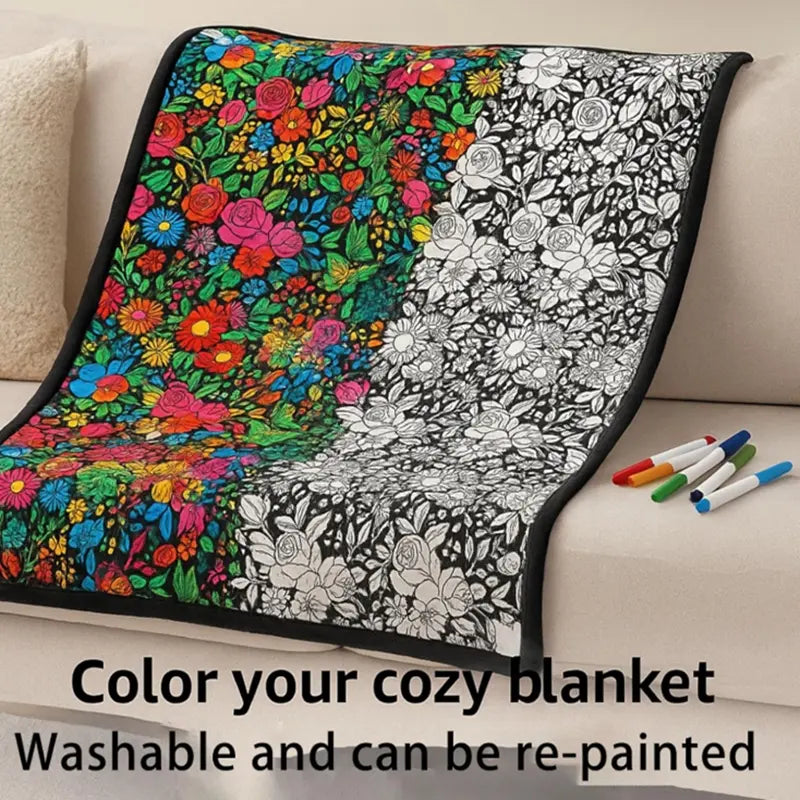 Color-Your-Own Coloring Blanket with 12-Color Marker Set