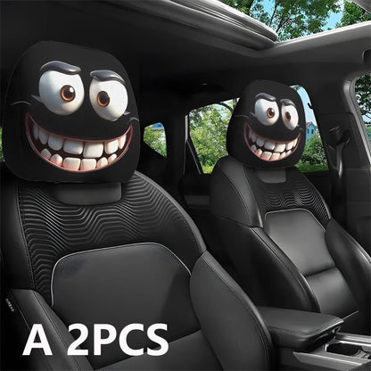 2PCS Funny Cartoon Car Headrest Covers Stretchable Universal