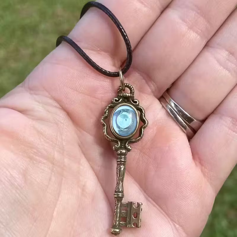 Moonstone Hecate Key Pendant Neckalce With Cord Chain