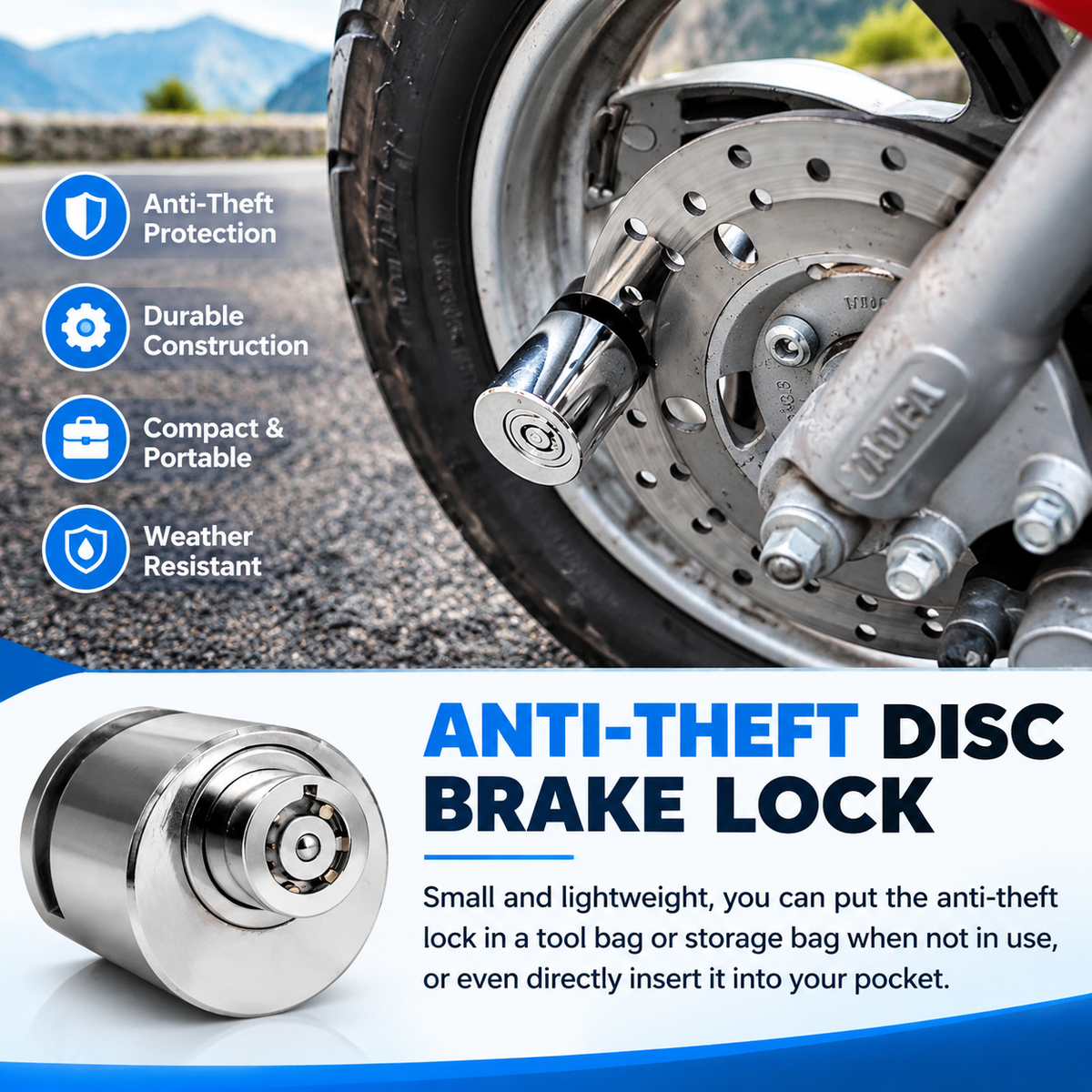 Motorcycle disc brake lock, anti-theft motorcycle safety brake disc lock