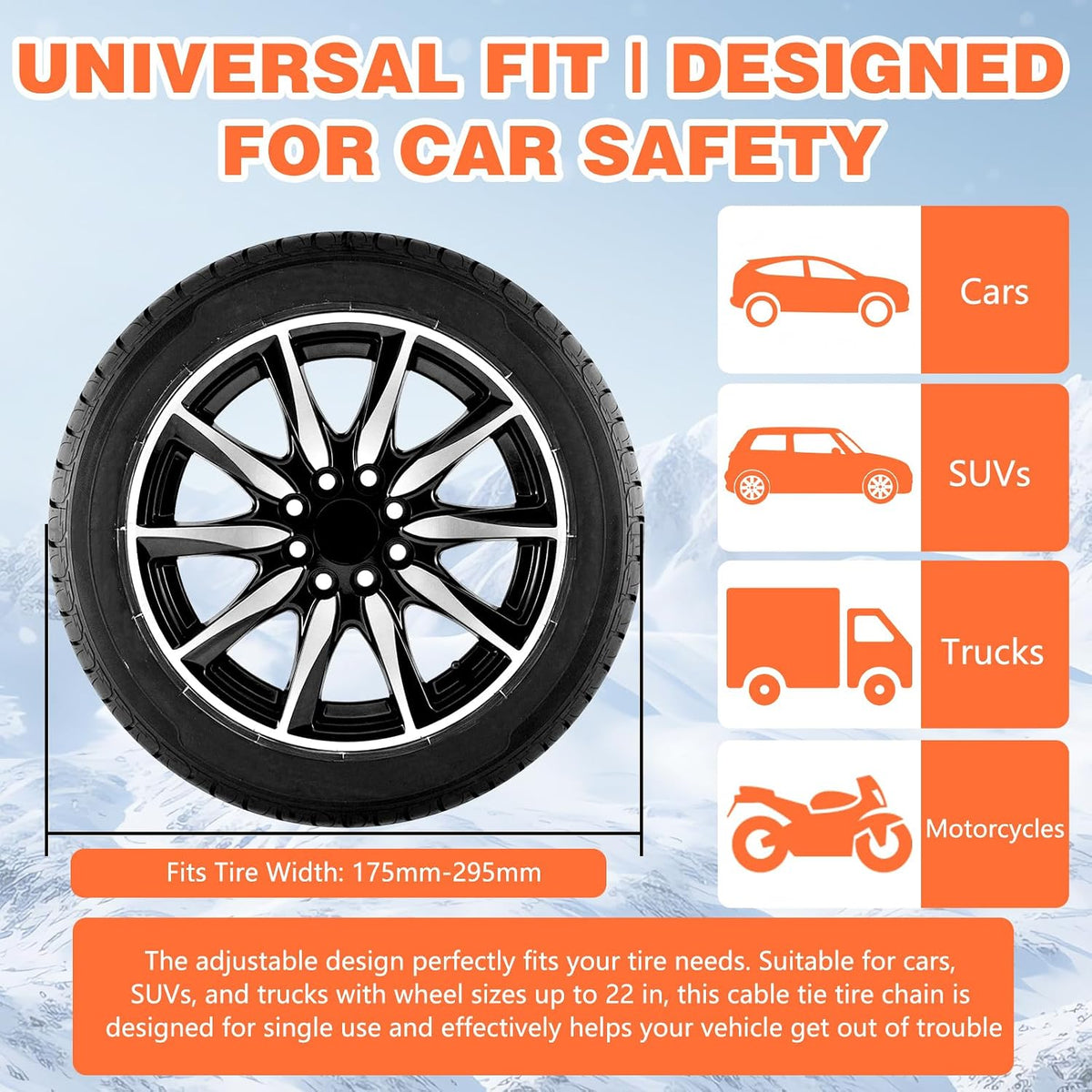 10PCS Reusable Snow Tire Chains for Trucks & SUVs,Emergency Anti-Skid Traction Chains,Heavy Duty Plastic Wheel Cables