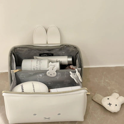 Miffy Large Capacity Handheld Makeup Bag Kawaii PU Leather Waterproof Portable