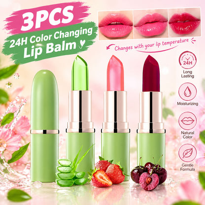 3pcs 24-Hour Color-Changing Lip Balm with Lipstick Effect, Lip Products Makeup