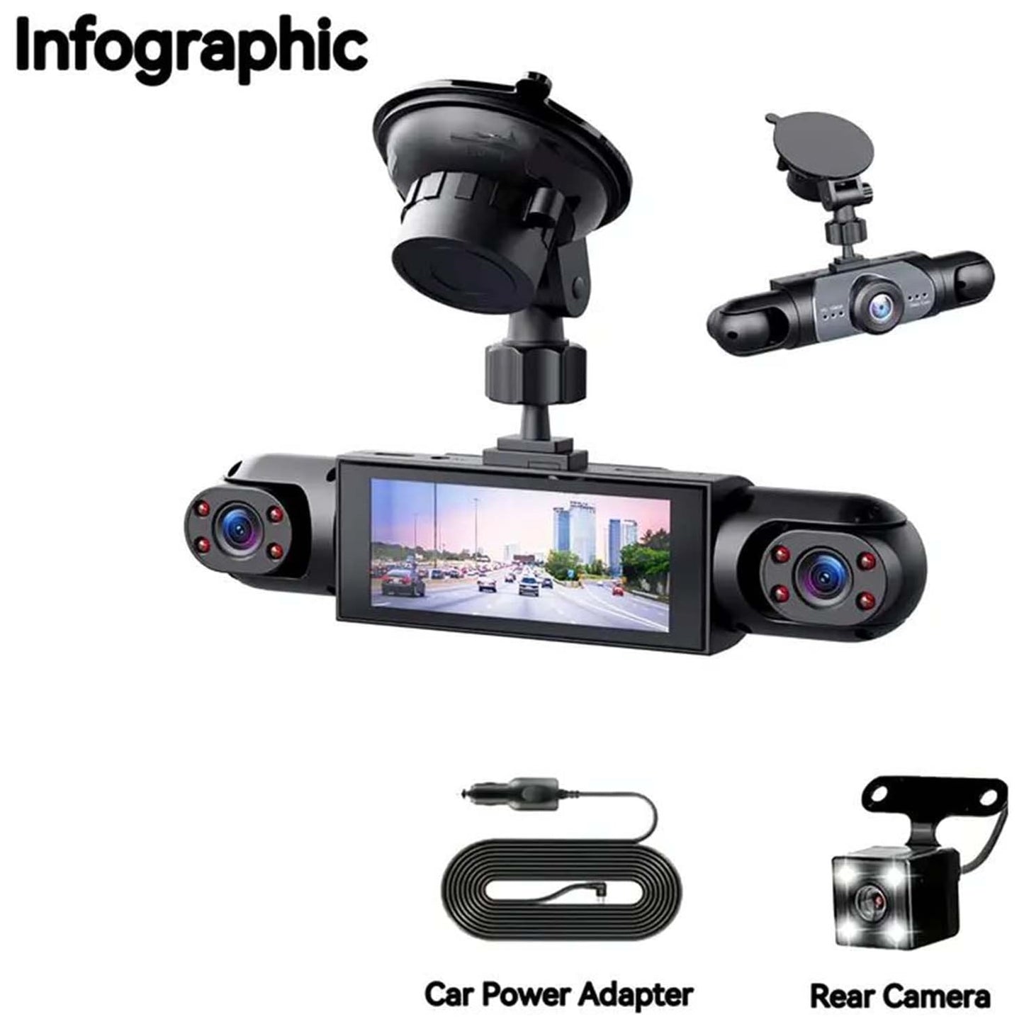 Full View Car Dashcam System,360° 4 Channel Dash,1080P Full HD Recording, Infrared Night Vision