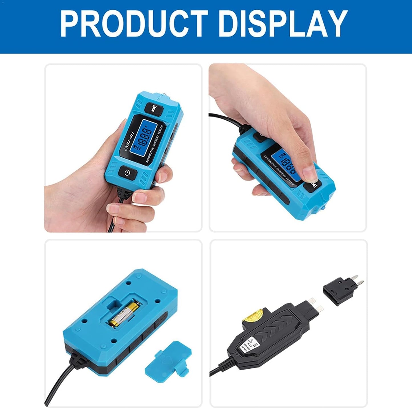 Digital Fuse Tester with LCD Display, Portable Auto Current Meter (Battery Not Included)