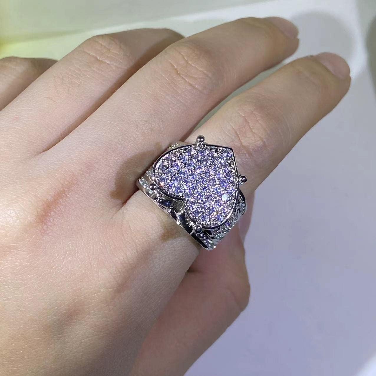 Women's Love Heart CZ Cluster Statement Big Architecture Ring