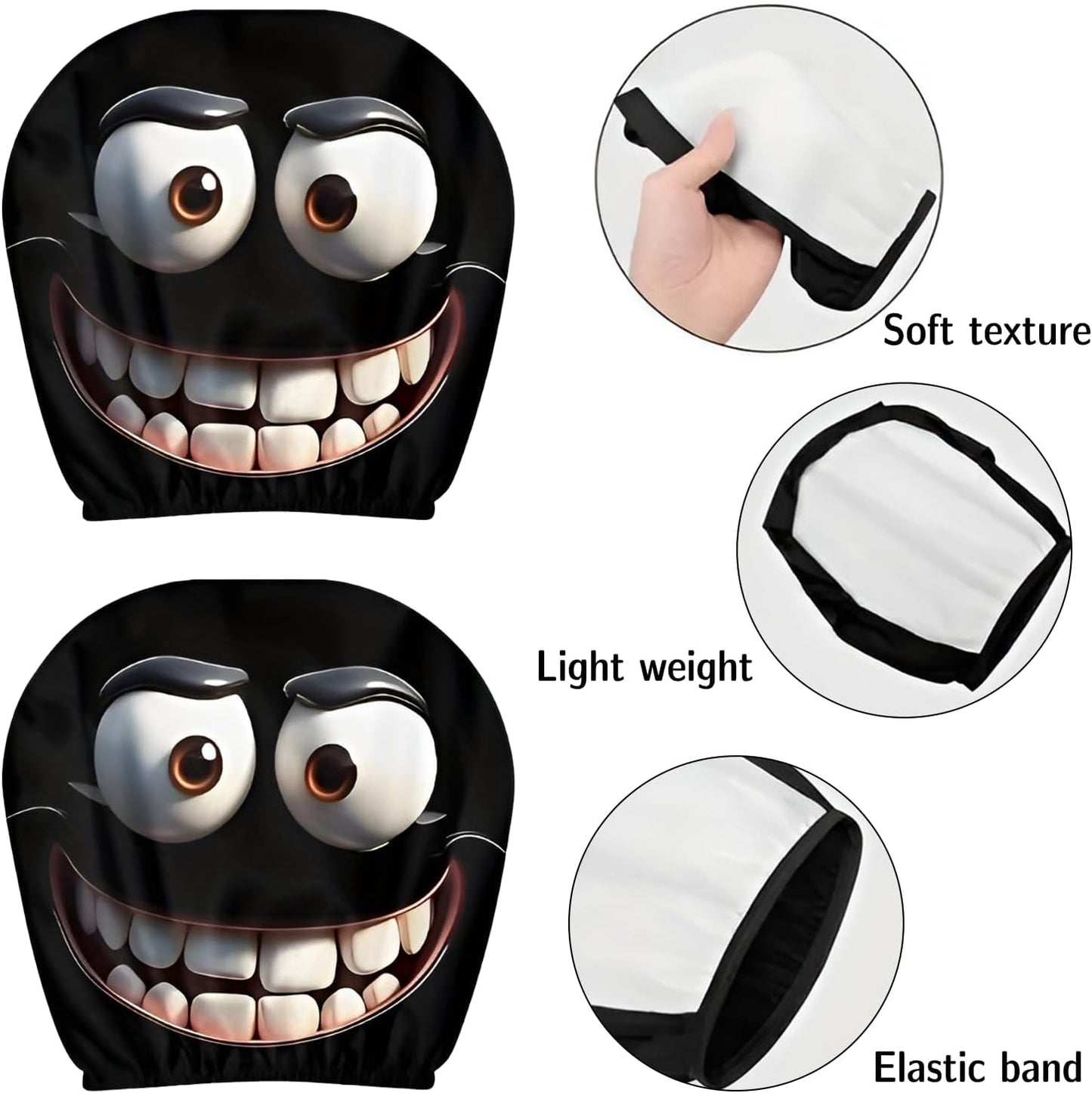 2PCS Funny Cartoon Car Headrest Covers Stretchable Universal