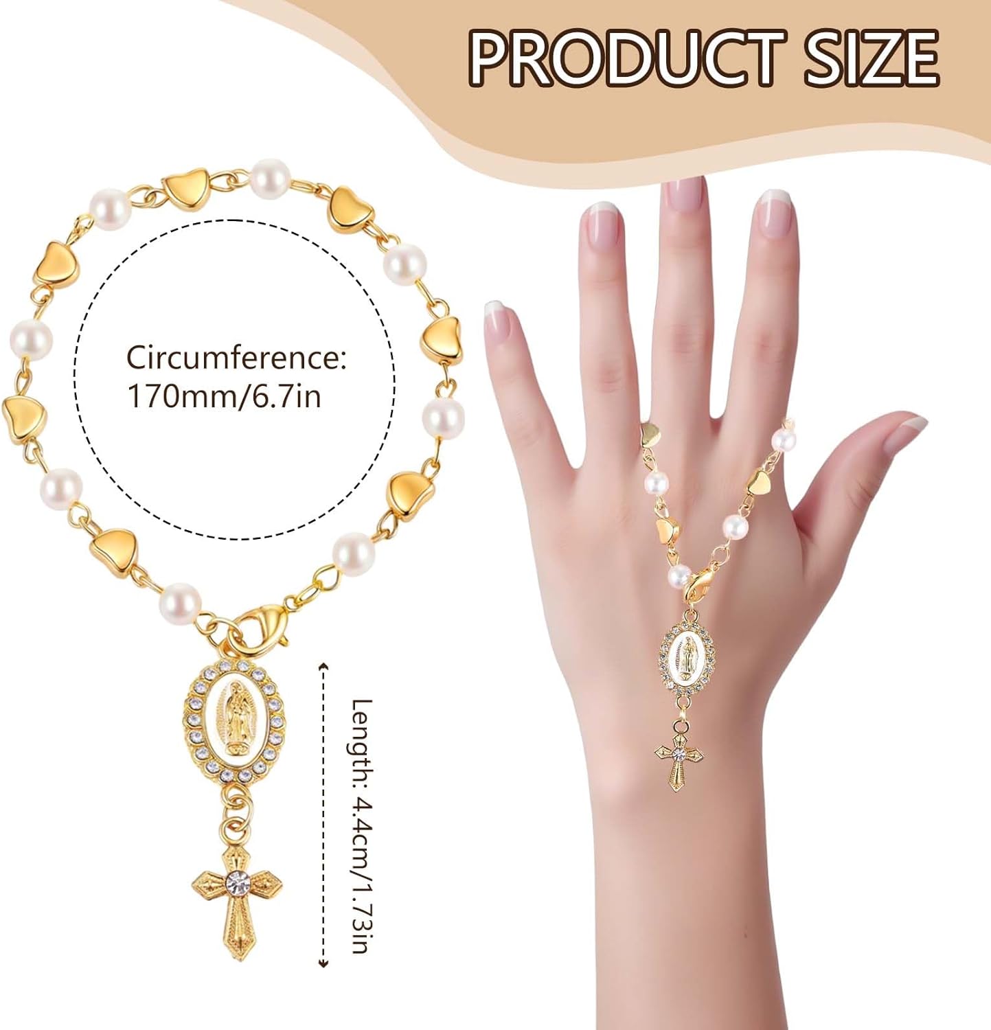 4pcs Steering Wheel Accessory with Virgin Mary Charm & Cross