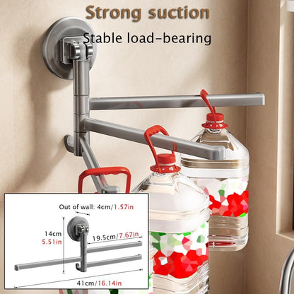 Wall Mounted Nail Free Installation Suction Cup Towel Bar - Swivel Towel Racks for Bathroom