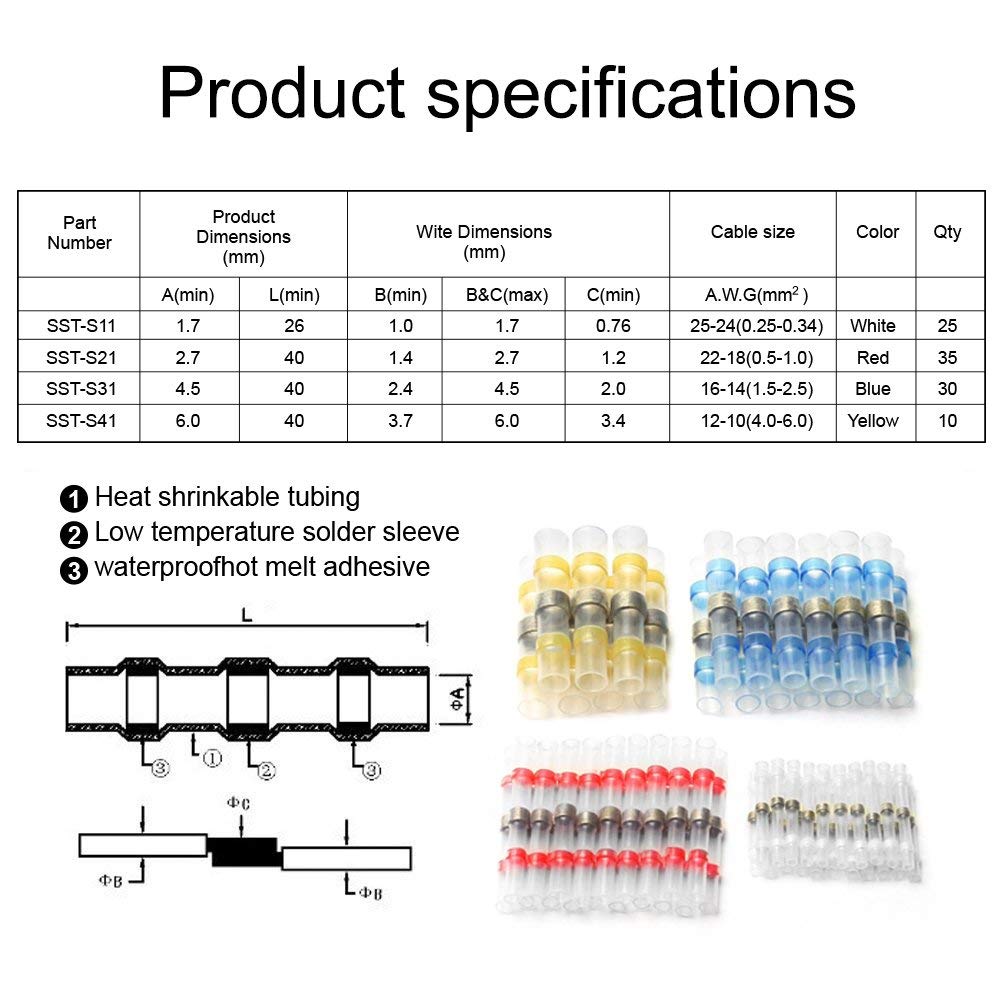 100PCS Waterproof Solder Seal Wire Connectors