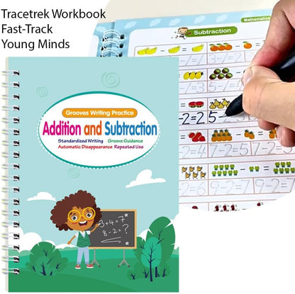 Magic Grooved Writing Practice Books - Full Set 4 Book with 10 Replacement Refills+1 Pen+1 Pencil Grip