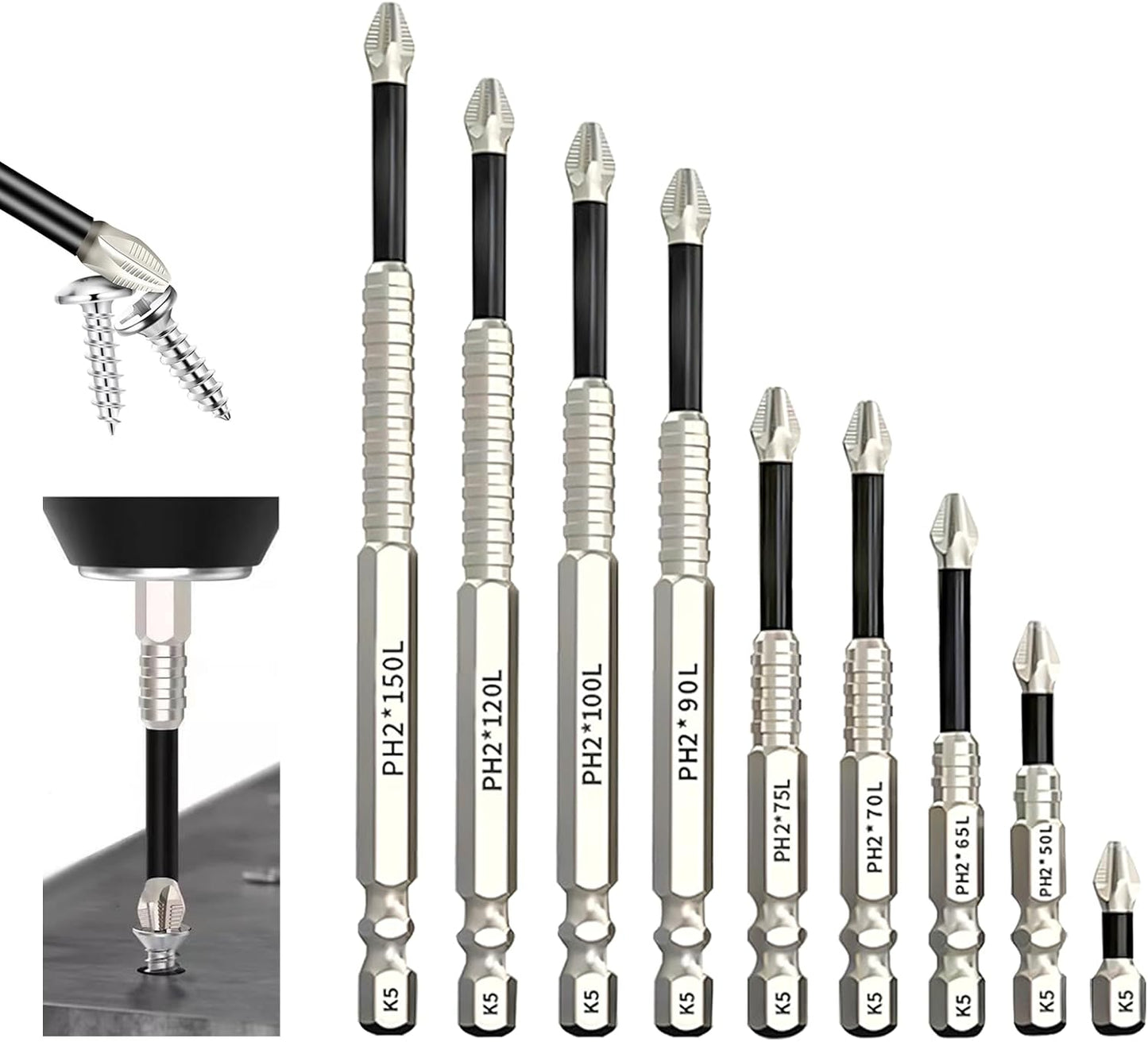 9Pcs High Magnetic Anti-Slip Drill Bits for Precision Work (25-150mm)
