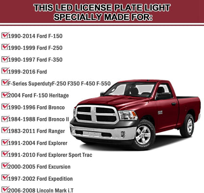 2PCS 6500K 5W LED License Plate Light with Red OLED Neon Tube Assembly for Ford F150 F250 F350