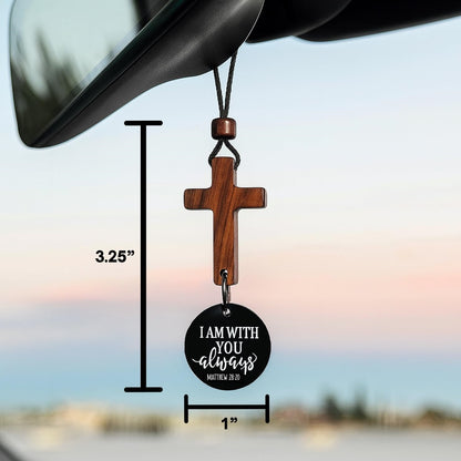 Daily Scripture Car Charm Hanging Cross for Car with “I Am with You Always” Medallion