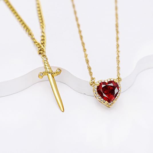 Matching Sword Through Heart Necklace Set for Couples