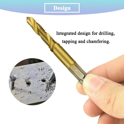 6pcs HSS Combination Drill and Tap Set - 1/4 Inch Hex Shank Screw Tapping Bit Titanium Coated Tap Drill Bit M3 M4 M5 M6 M8 M10